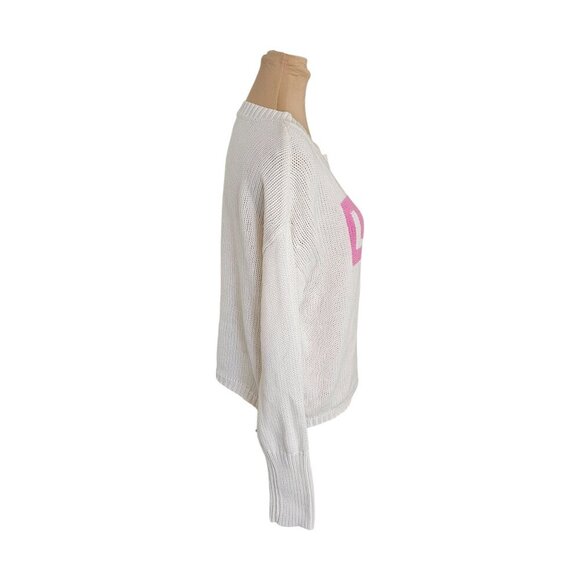 525 America White Knit Long Sleeve Sweater With Pink Love Sz M - Picture 4 of 8